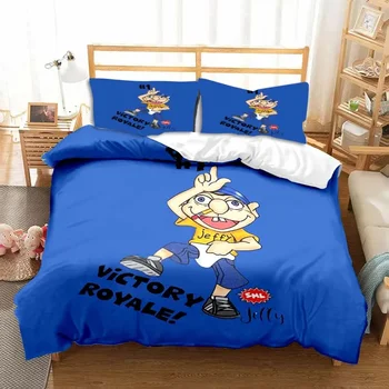 Cartoon Print SML Jeffy patalynės komplektas Trijų dalių lovos komplektas Madingas viengubas dvigubo karaliaus dydžio antklodės užvalkalas ir pagalvės užvalkalas Berniuko dovana