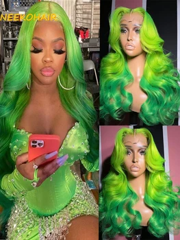 13x6 HD Spalvotas žalias Ombre nėrinių priekinis perukas Kūno banga Rožinė Ombre 13x4 Skaidrūs nėriniai Priekiniai perukai Žmogaus plaukų perukai moterims