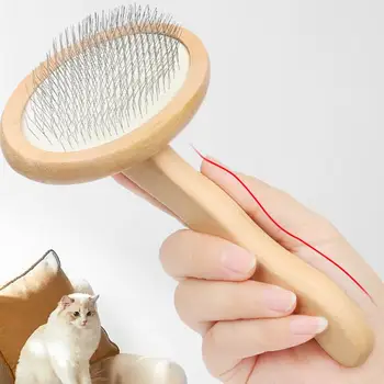 Naminių gyvūnėlių plaukų šalinimo šepetėlio šukos su medine rankena naminių gyvūnėlių reikmenys, skirti valymo reikmenims išlieti ir nuvalyti valymo reikmenis
