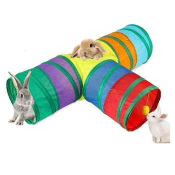 Bunny Tunnels & Tubes Collapsible 3 Way Bunny Hideout Small Animal Activity Tunnel Žaislai nykštukiniams triušiams Bunny Kitty