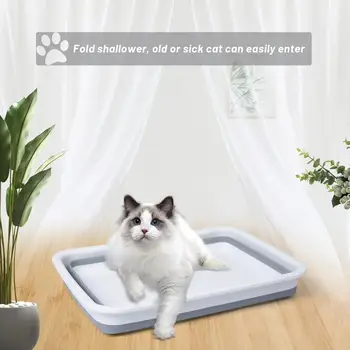 Atidaryti kačių kraiko dėžutę Kačiuko puodukas Keptuvė sulankstomas vandeniui atsparus kačių tualetas Žemas įėjimas kambarinėms katėms (37 x 27 x 11.8cm)