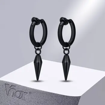 Vnox juodi gotikiniai lankų auskarai vyrams, nerūdijančio plieno geometrinis lašas kabantis žavesys ausų papuošalai, punk rock aksesuaras